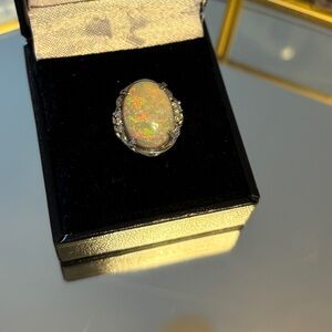 Platinum Opal Ring with Diamonds
